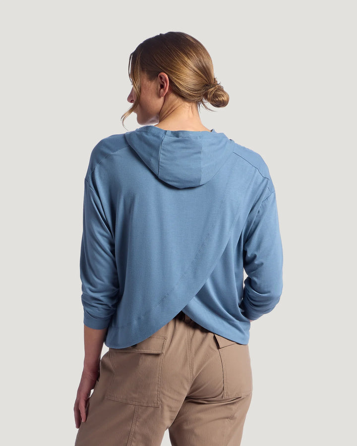 Free Fly Women's Bamboo Shade Crossover Hoodie: Pacific Blue