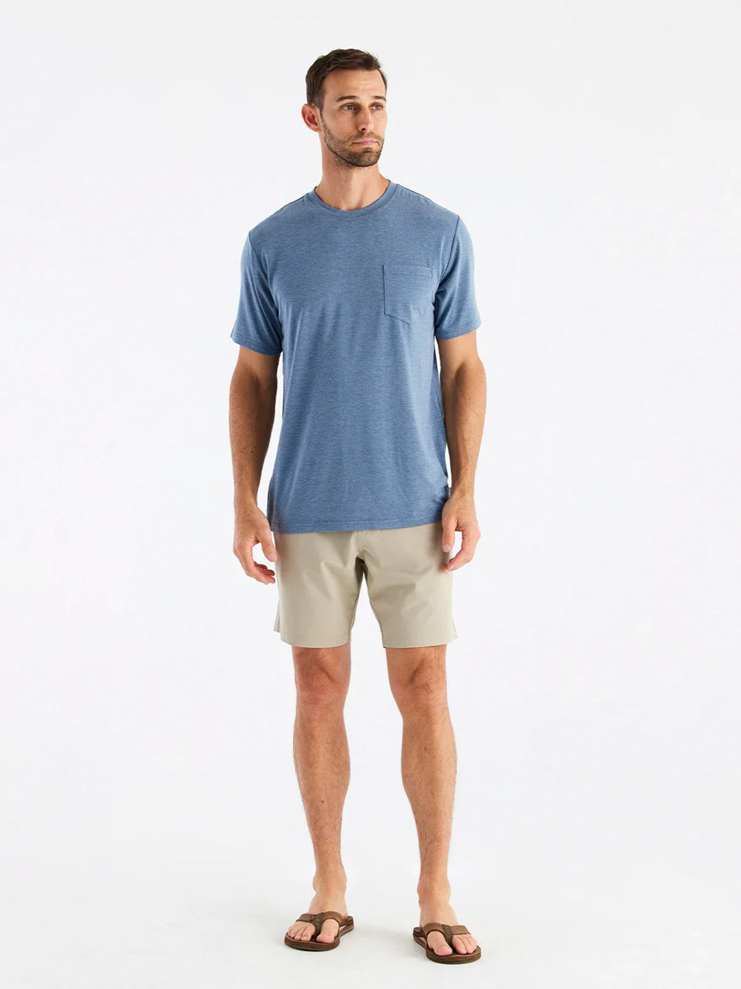 Free Fly Men's Bamboo Flex Pocket Tee: Heather Deepwater