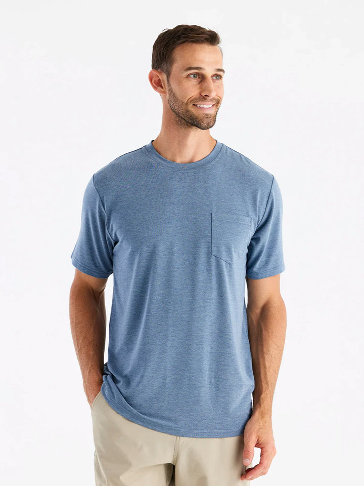 Free Fly Men's Bamboo Flex Pocket Tee: Heather Deepwater