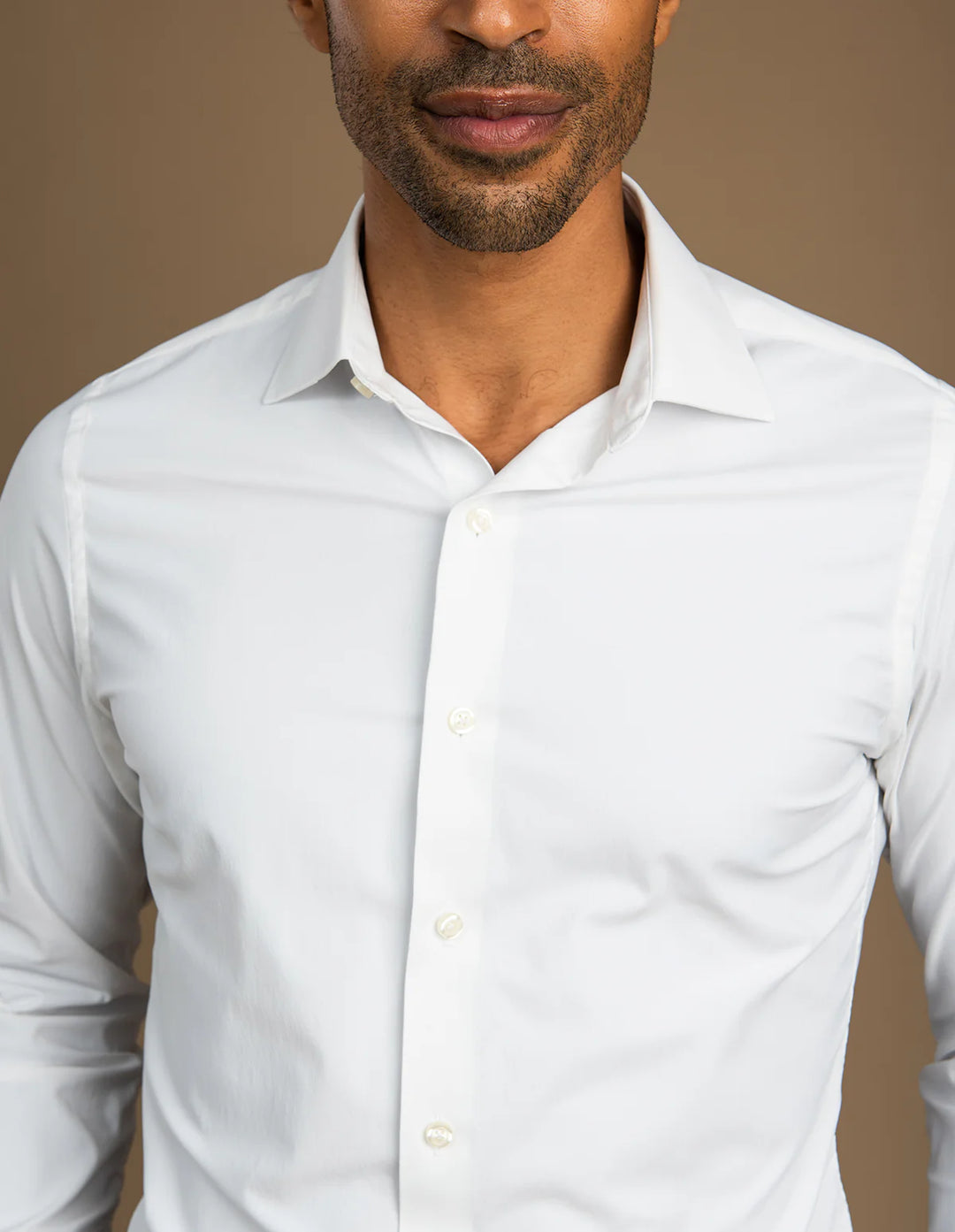 Stantt Ready To Wear Performance White Twill Dress Shirt: Modified Spread Collar