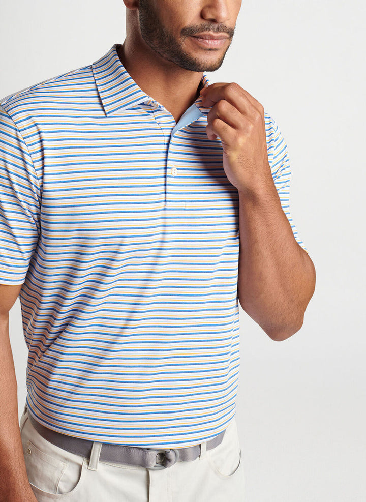 Peter Millar Fairmont Performance Jersey Polo: White and Mako Blue