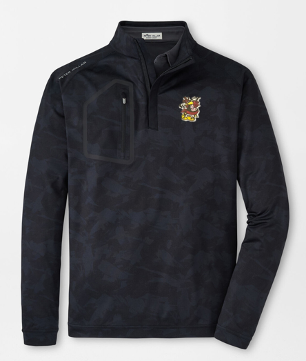 Peter Millar Forge Brushstroke Camo 1/4 Zip: Black w/ Golfing Cocky