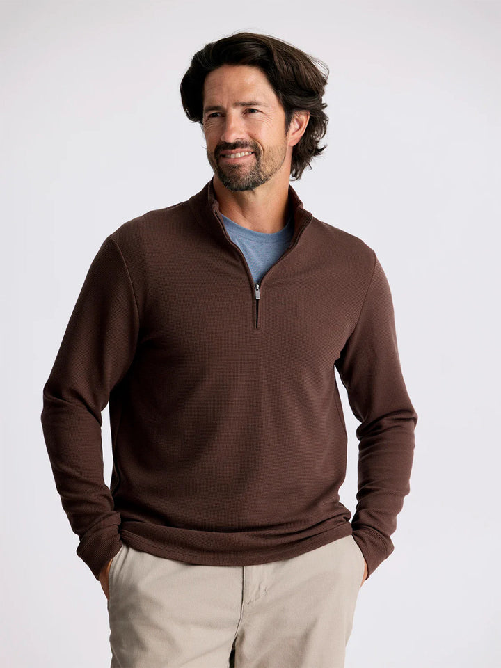 Free Fly Men's Waffle Quarter ZIp: Chestnut