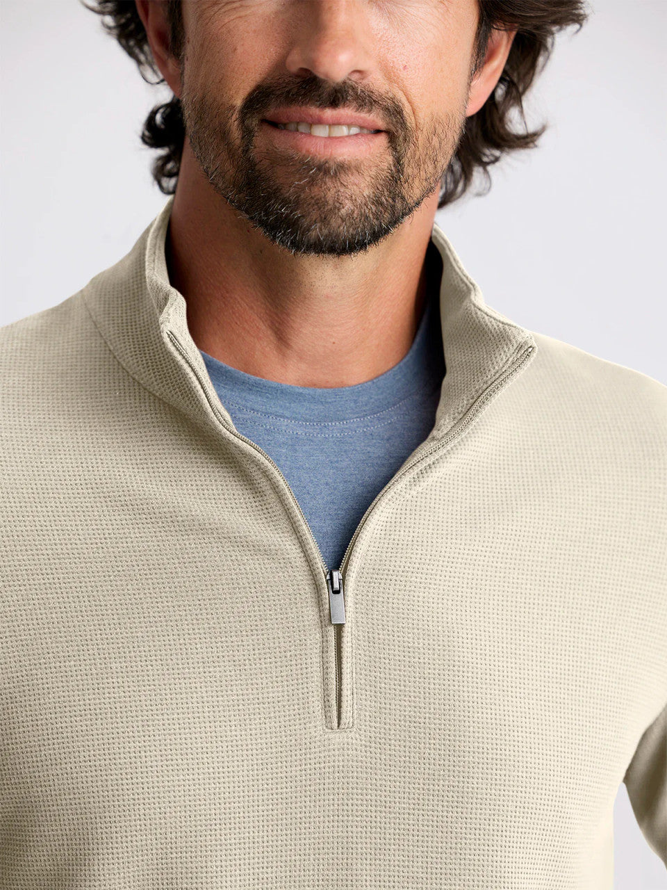 Free Fly Men's Waffle Quarter ZIp: Sandstone