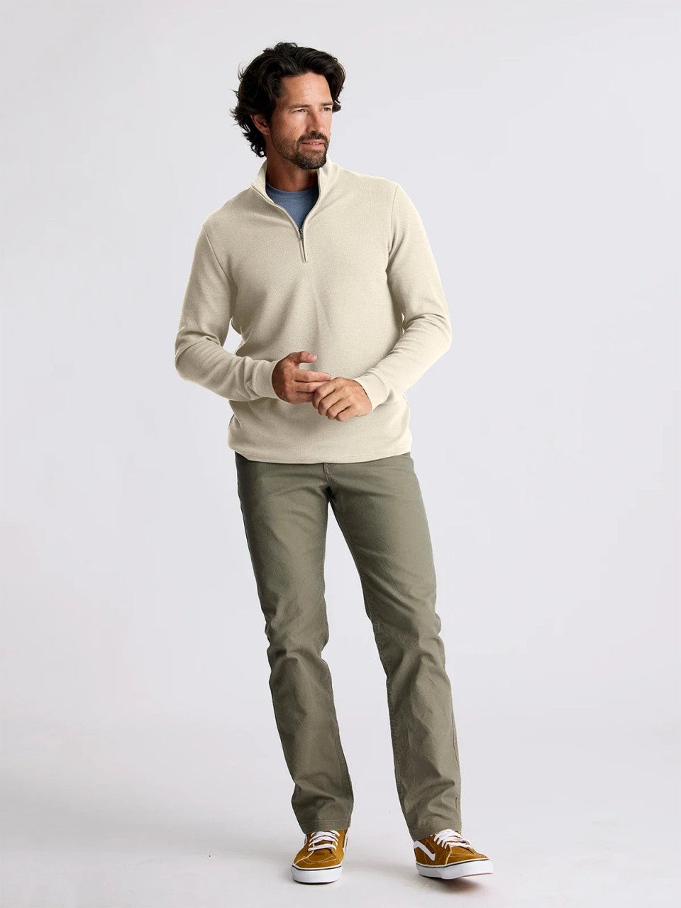 Free Fly Men's Waffle Quarter ZIp: Sandstone