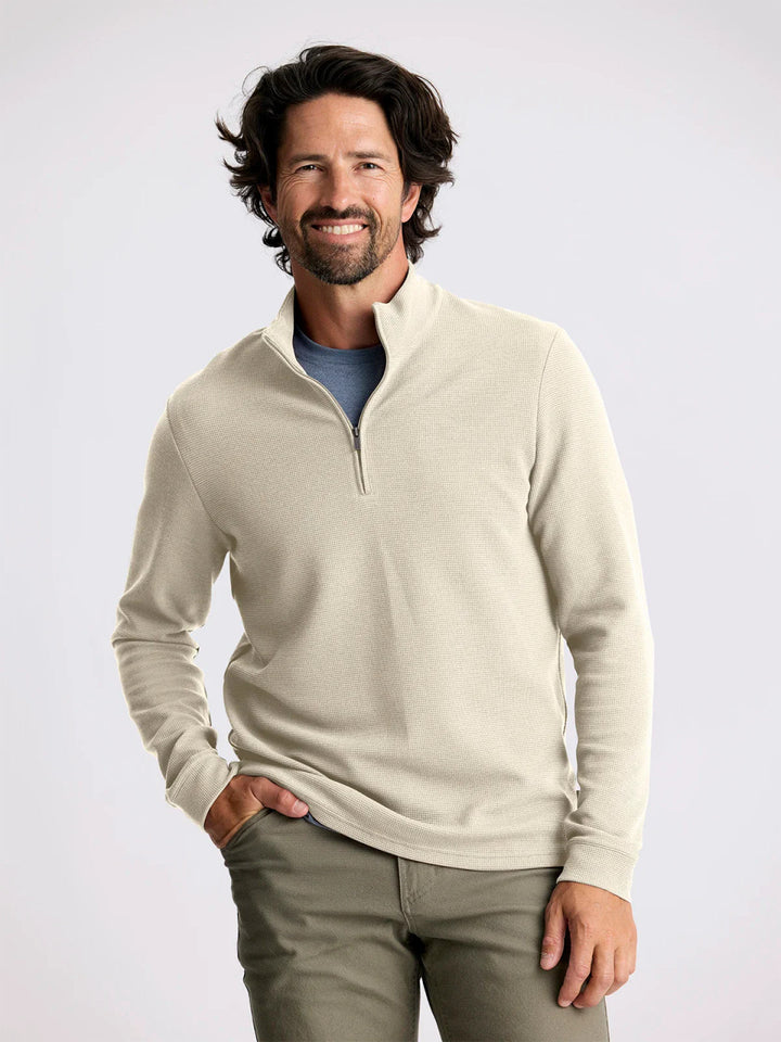 Free Fly Men's Waffle Quarter ZIp: Sandstone