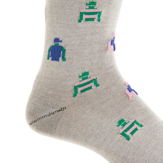 Dapper Classics Melange Gray with Jockey Silks Mid Calf Cotton Sock