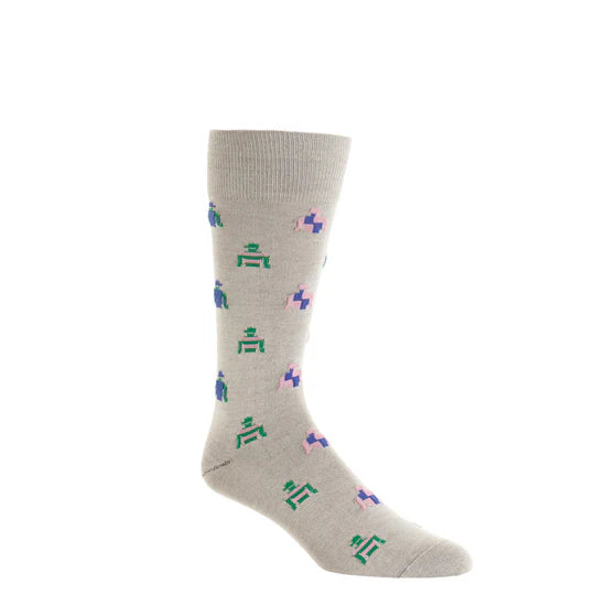 Dapper Classics Melange Gray with Jockey Silks Mid Calf Cotton Sock