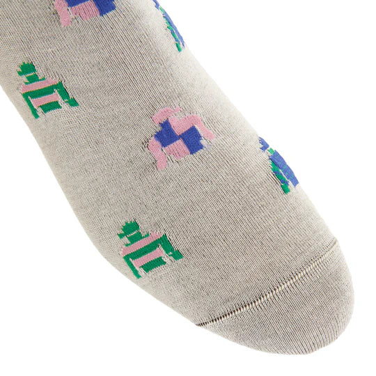 Dapper Classics Melange Gray with Jockey Silks Mid Calf Cotton Sock