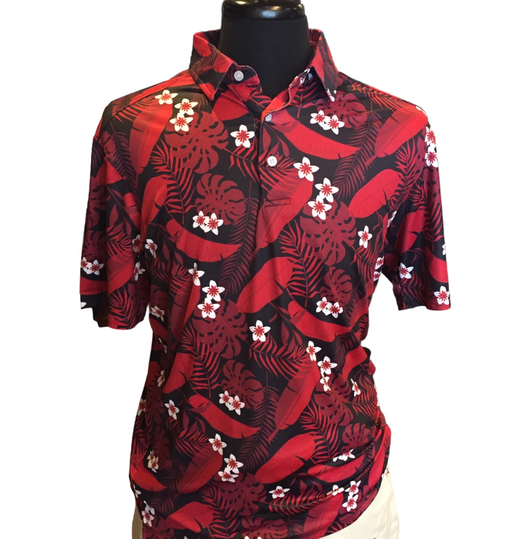 Craig Reagin Hawaiian Print Polo: Garnet