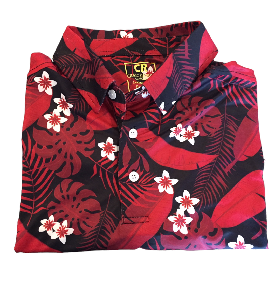 Craig Reagin Hawaiian Print Polo: Garnet