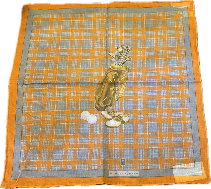 Robert Jensen Gold Plaid Pocket Square: Orange