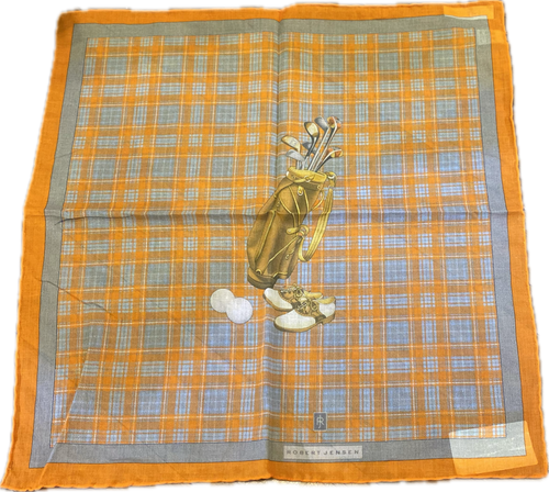 Robert Jensen Gold Plaid Pocket Square: Orange