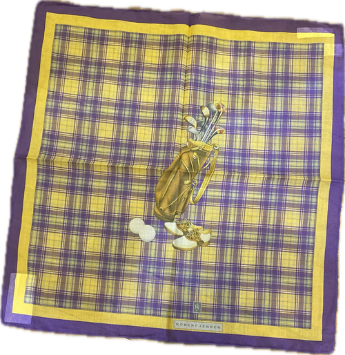 Robert Jensen Gold Plaid Pocket Square: Purple