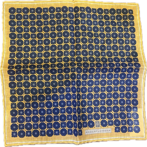 Robert Jensen Gold with Blue Geo Linen Pocket Square