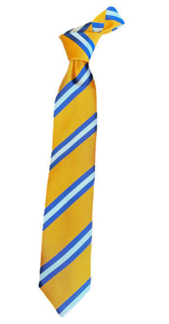 Seaward and Stearn Gold Tie with Blue and White Stripe