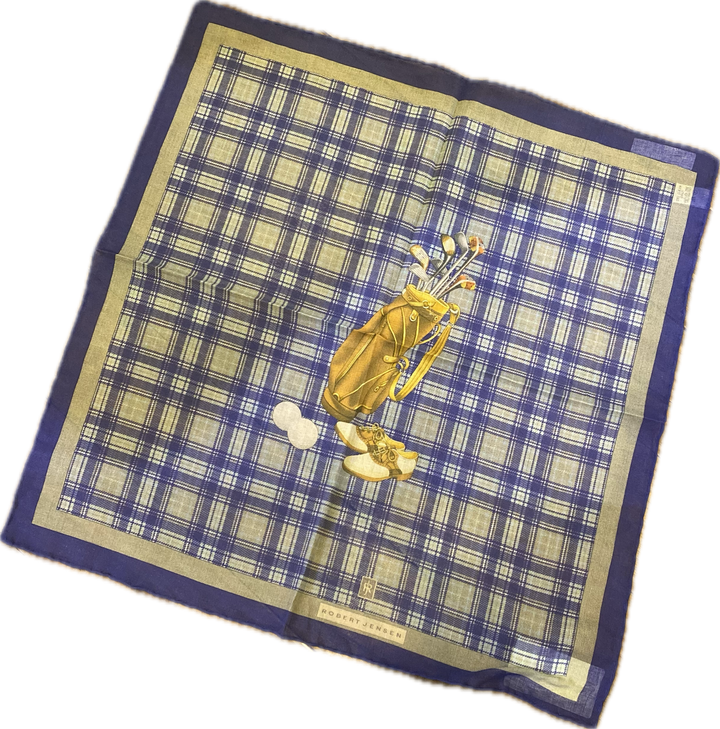 Robert Jensen Gold Plaid Pocket Square: Blue