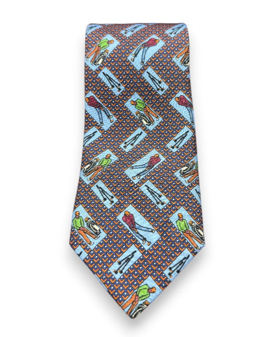 Robert Jensen Golfer Print Tie: Orange