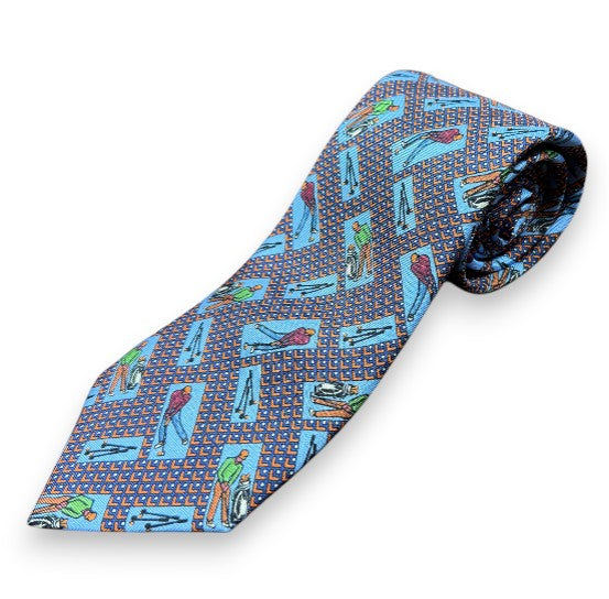 Robert Jensen Golfer Print Tie: Orange