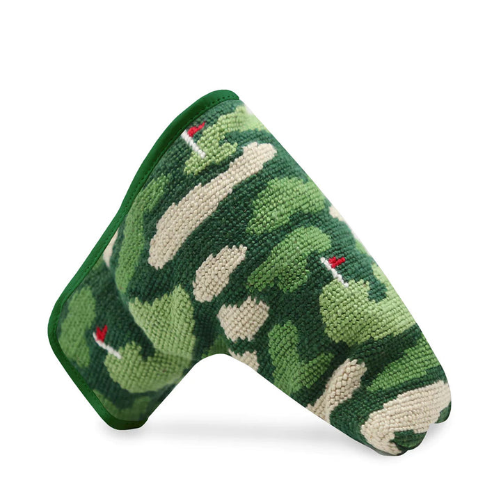 Smathers and Branson Needlepoint Putter Cover: Golfer's Camo with Hunter Green Leather