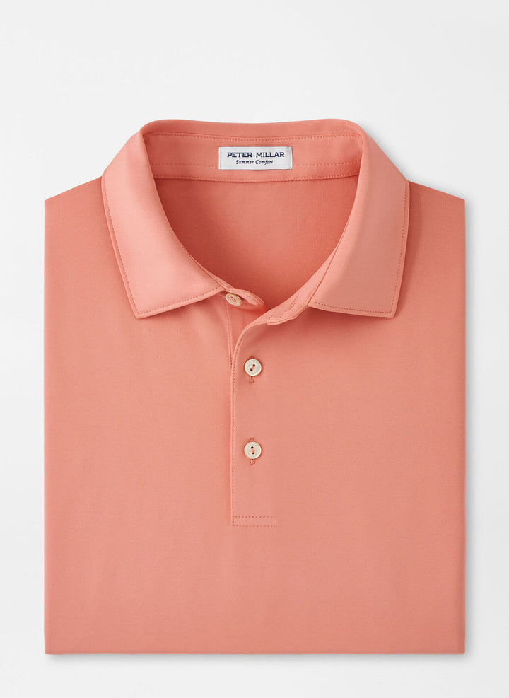 Peter Millar Solid Performance Jersey Polo (Sean Self Collar): Grapefruit