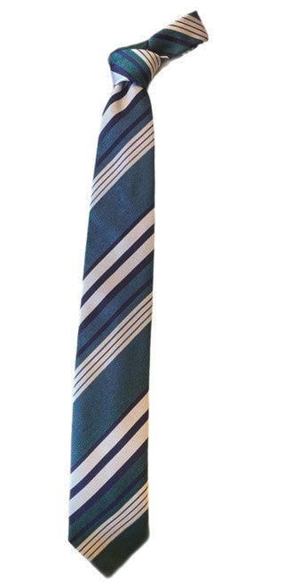 Seaward and Stearn Green Tie With Silver and Navy Stripes