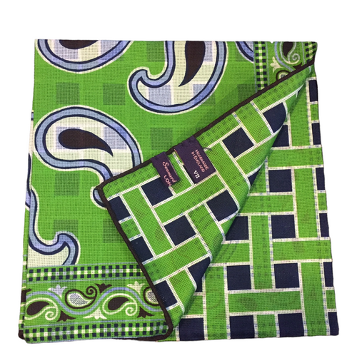 Seaward and Stearn Green Paisley and Weave Pocket Square