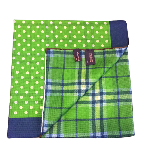 Seaward and Stearn Green Polka Dot and Plaid Pocket Square