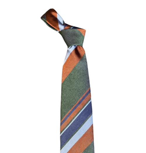 Seaward and Stearn Bold Stripes Silk Tie: Green, Blue, and Rust