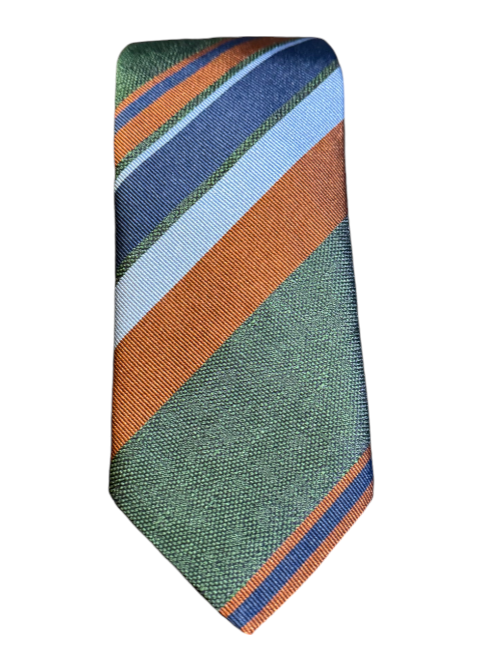 Seaward and Stearn Bold Stripes Silk Tie: Green, Blue, and Rust