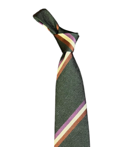 Seaward and Stearn Silk Bold Stripe Tie: Green with Rust/White/Purple