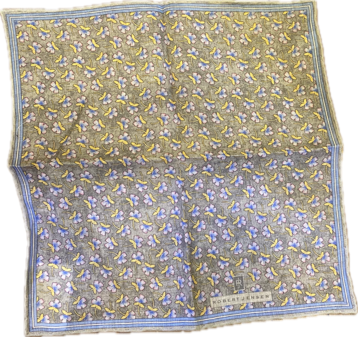 Robert Jensen Grey Flower Linen Pocket Square