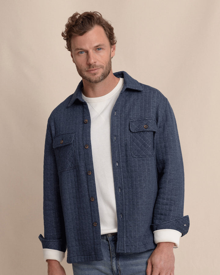 Southern Tide Fairwood Quilted Knit Shacket: Dress Blue