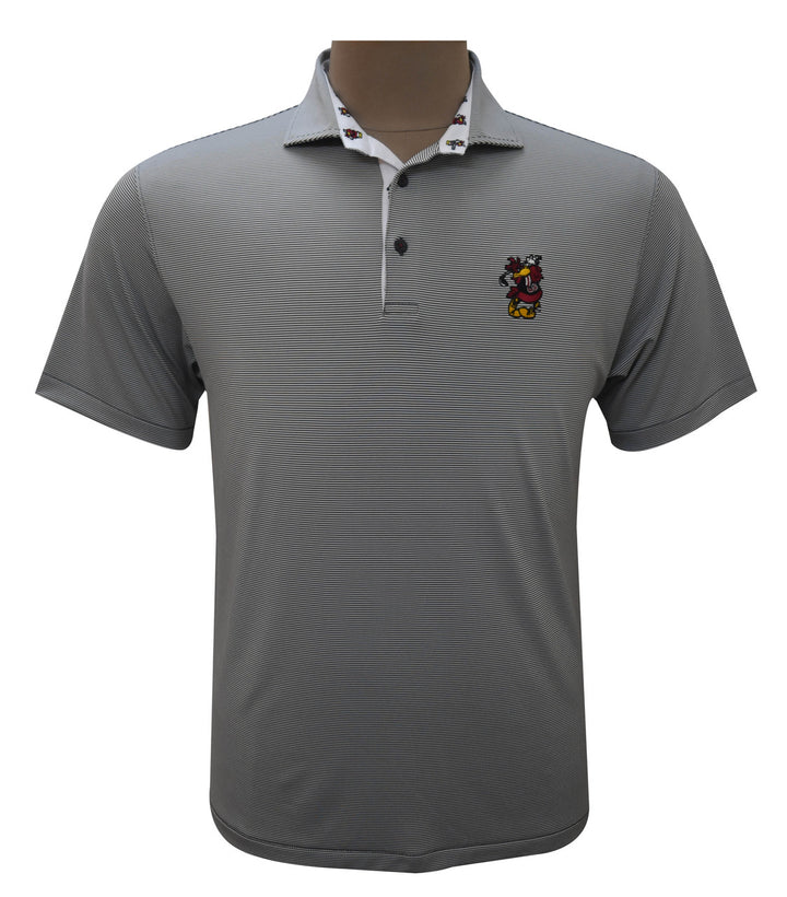 Horn Legend University of South Carolina Charcoal/White Stripe Polo: Swinging Cocky