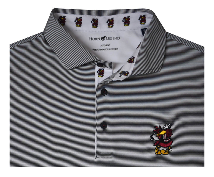 Horn Legend University of South Carolina Charcoal/White Stripe Polo: Swinging Cocky