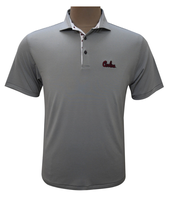 Horn Legend University of South Carolina Charcoal/White Stripe Polo: Script Logo