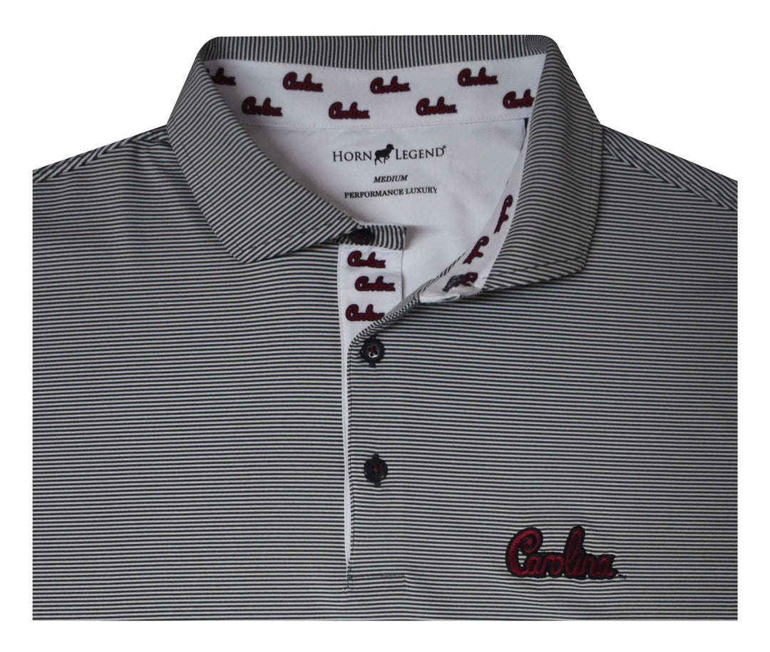 Horn Legend University of South Carolina Charcoal/White Stripe Polo: Script Logo