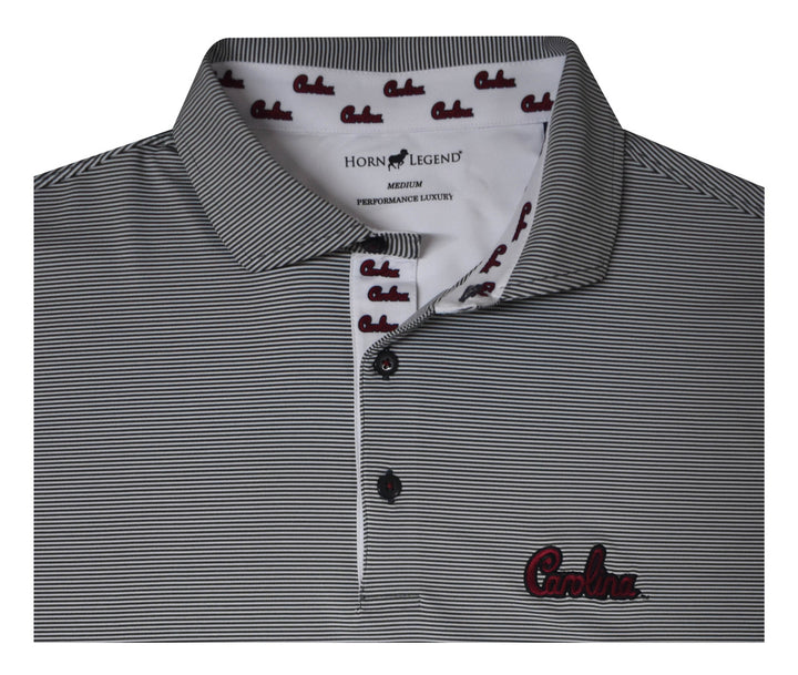 Horn Legend University of South Carolina Charcoal/White Stripe Polo: Script Logo