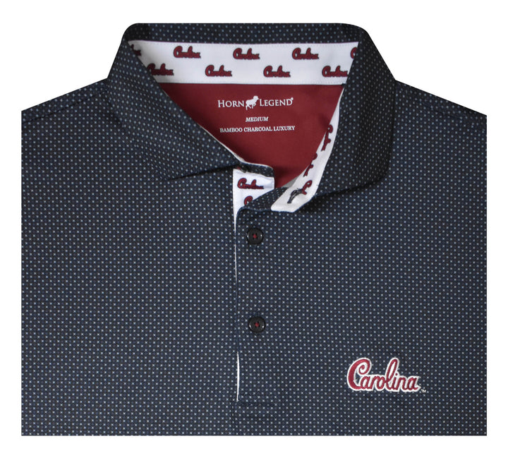 Horn Legend University of South Carolina Charcoal Checkers Polo: Carolina Script