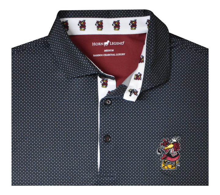 Horn Legend University of South Carolina Charcoal Checkers Polo: Swinging Cocky