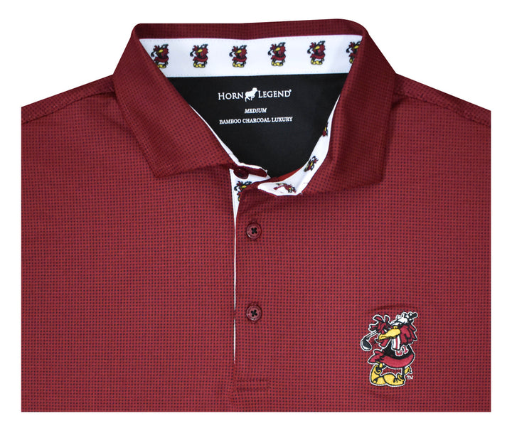 Horn Legend University of South Carolina Houndstooth Garnet/Black Polo:  Swinging Cocky