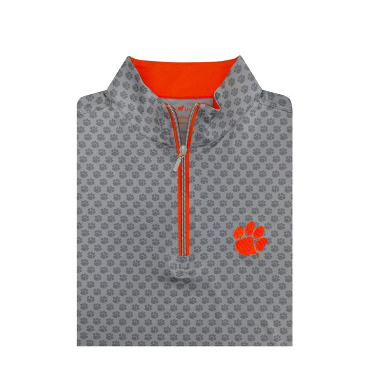 Horn Legend Clemson University Paw Print 1/4 Zip Pullover: Grey