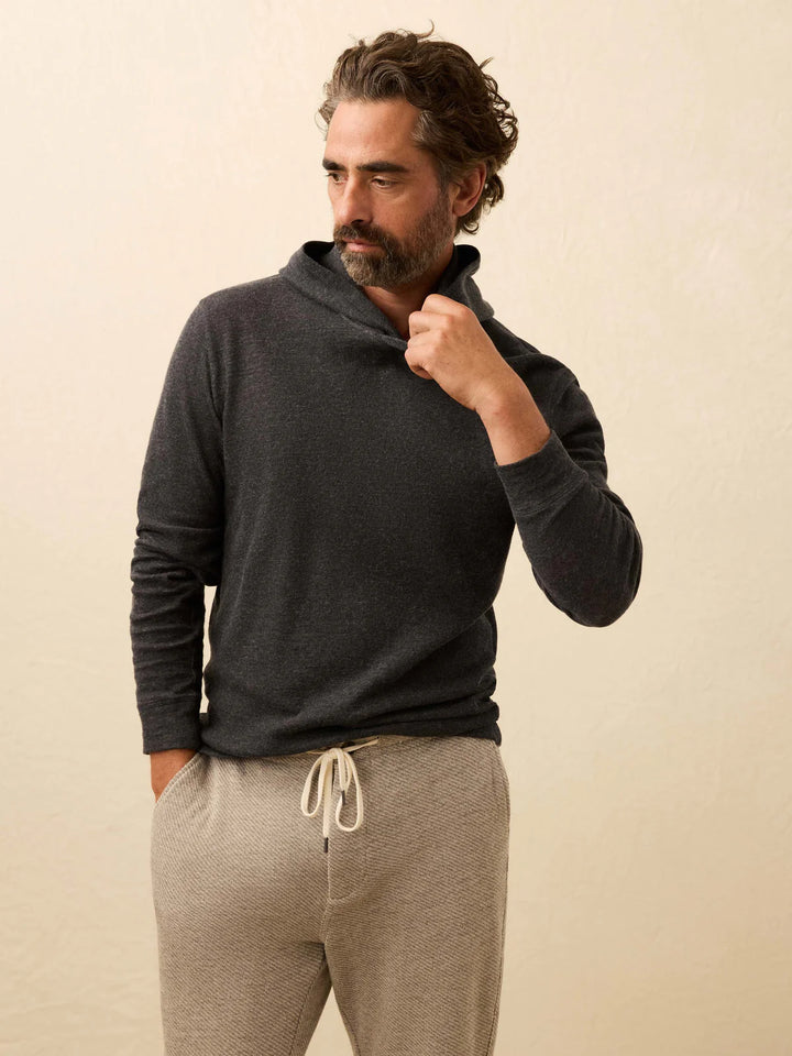 Faherty Aspen Lounge Cashmere Hoodie: Coal Smoke Melange