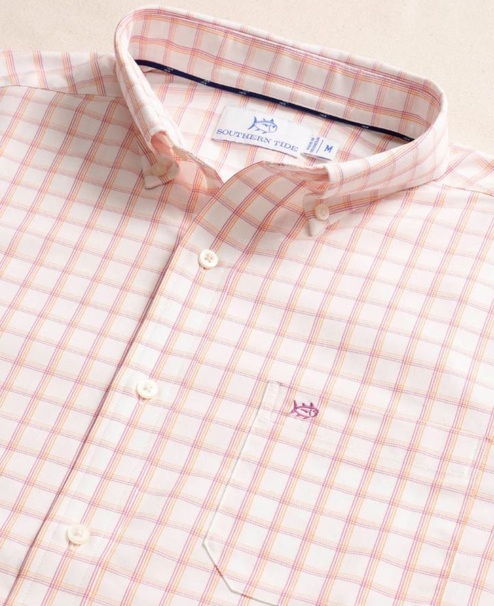 Southern Tide Habersham Plaid Intercoastal Long Sleeve Sport Shirt: Cantaloupe