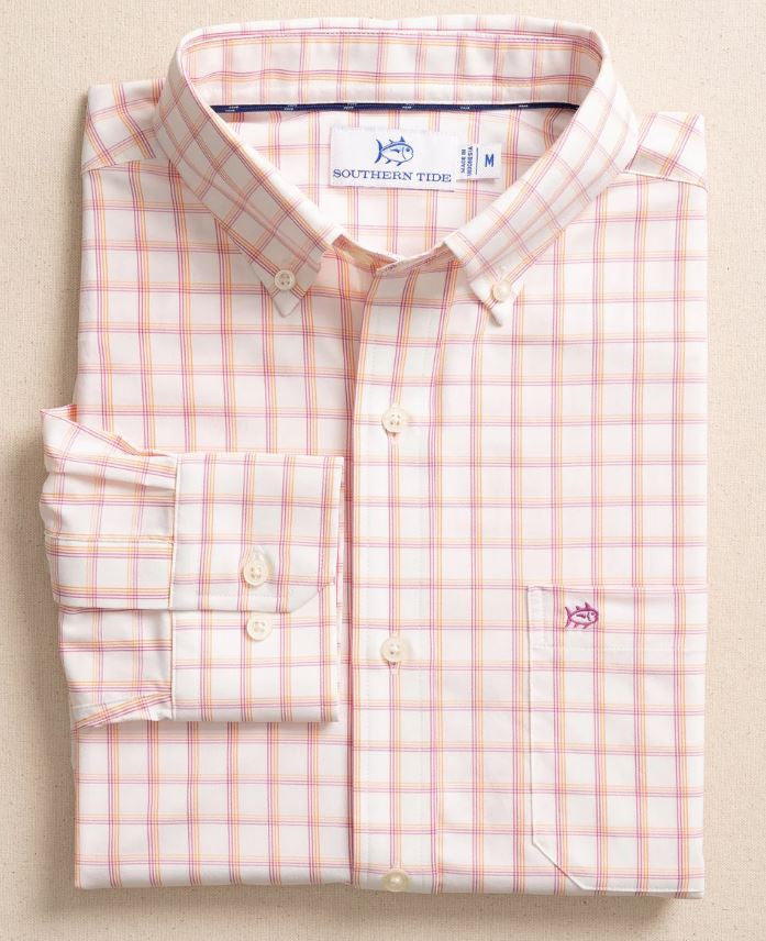 Southern Tide Habersham Plaid Intercoastal Long Sleeve Sport Shirt: Cantaloupe