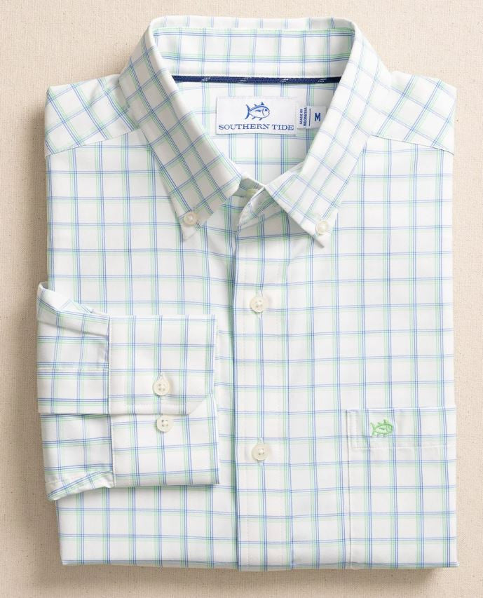 Southern Tide Habersham Plaid Intercoastal Long Sleeve Sport Shirt: Jade Green