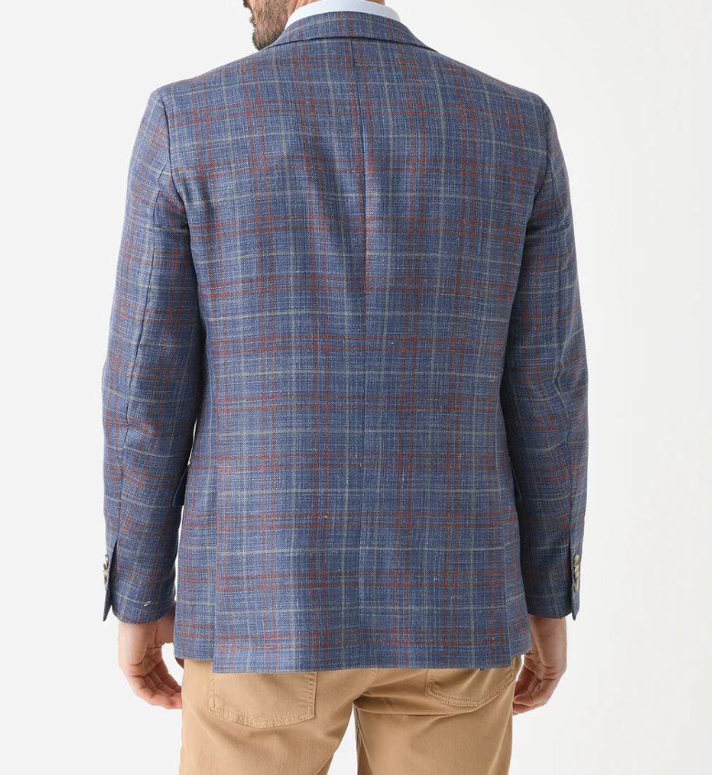 Peter Millar Blue/Coral Windowpane Harrison Sport Coat