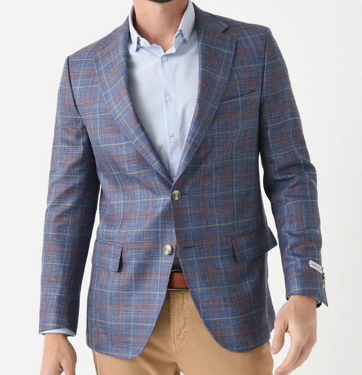 Peter Millar Blue/Coral Windowpane Harrison Sport Coat