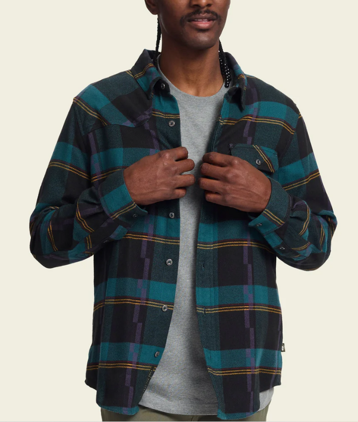 Howler Brothers Harker's Flannel: Backdrop Plaid - Phantom Blue