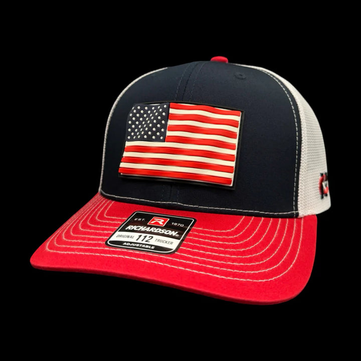 Hometown 803 3D Old Glory Waving Red White Blue Trucker Hat